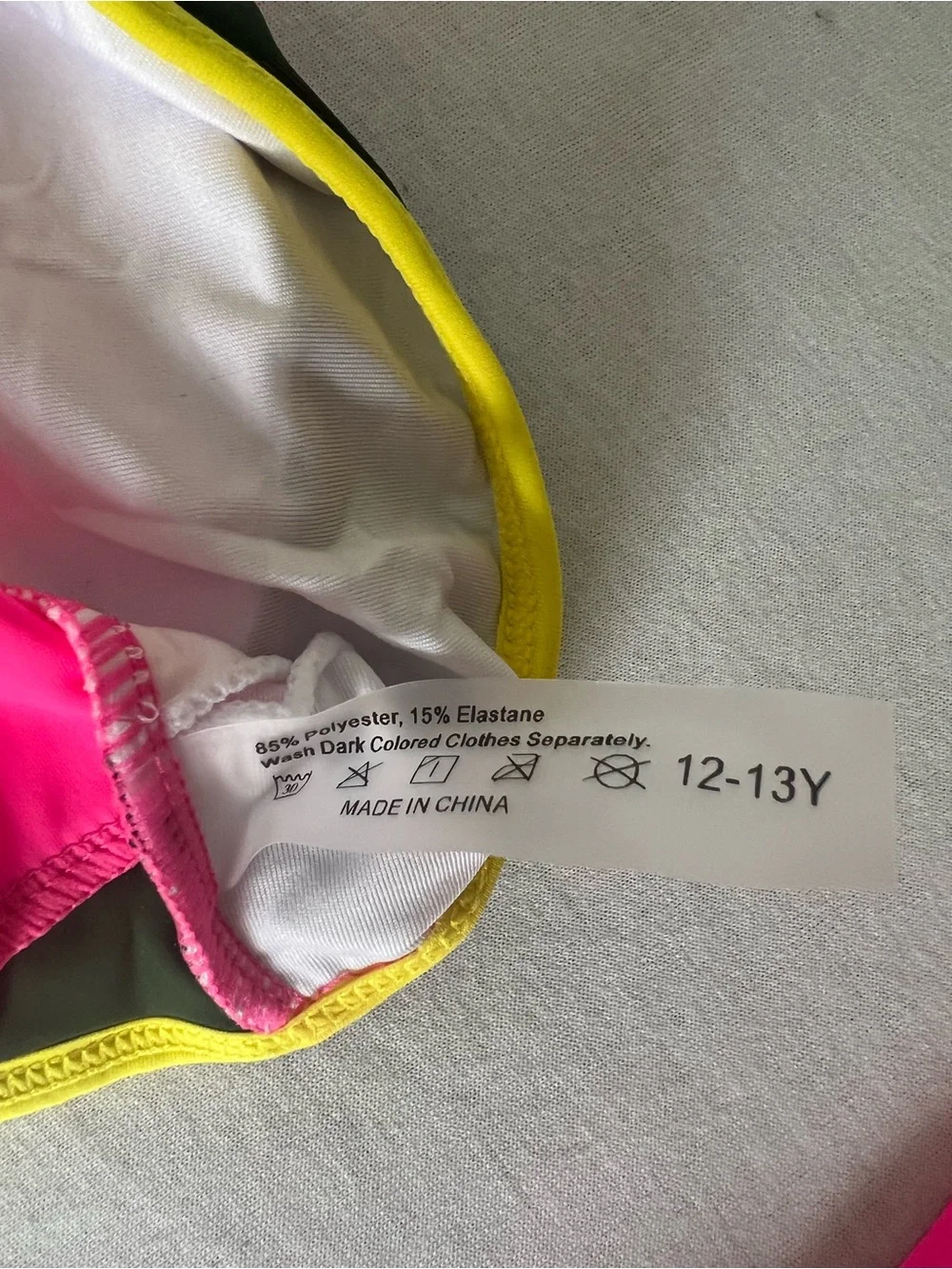 Girls' Neon Pink Two-Piece Swim Set with Black and Yellow Trim
